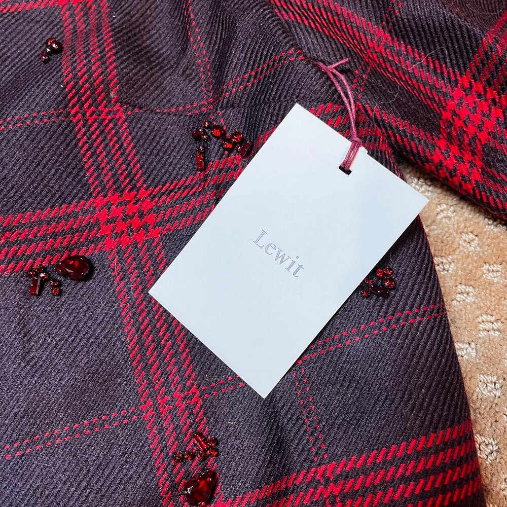 Nwt Lewit Red Brown Wool Lined Jacket Rhinestone … - image 8